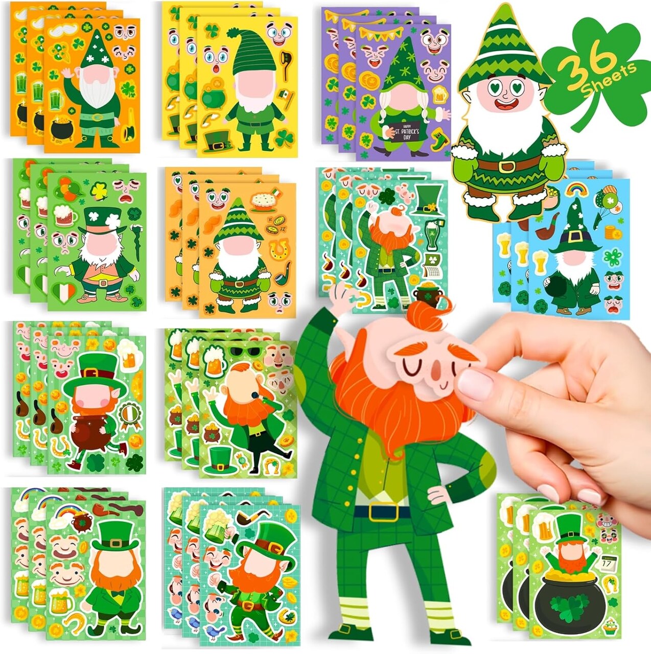 36 Sheets St Patricks Day Stickers for Kids, Make a Face Stickers, St Patricks Home Decoration Stickers